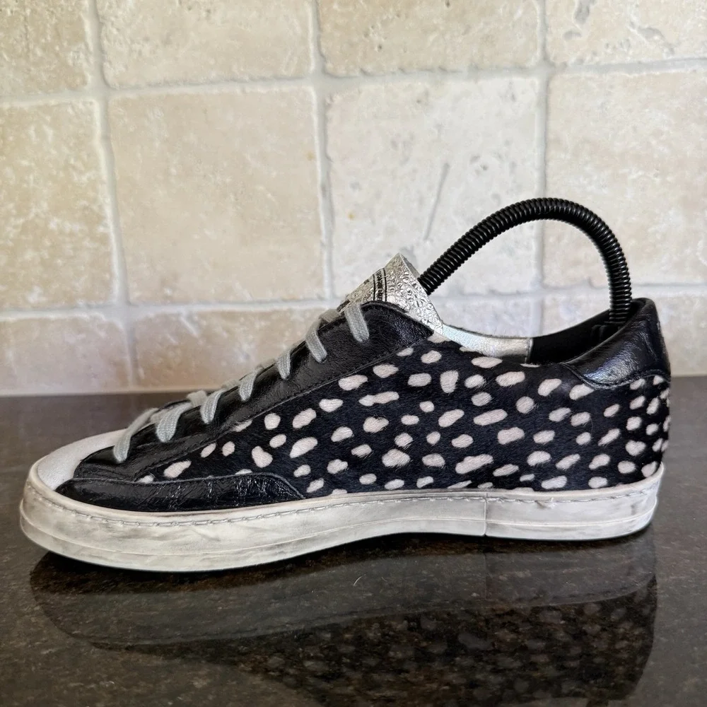 Revolve P448 John Calf Hair Spotted Cowiena Sneaker Black White EU 39 US 8.5 9